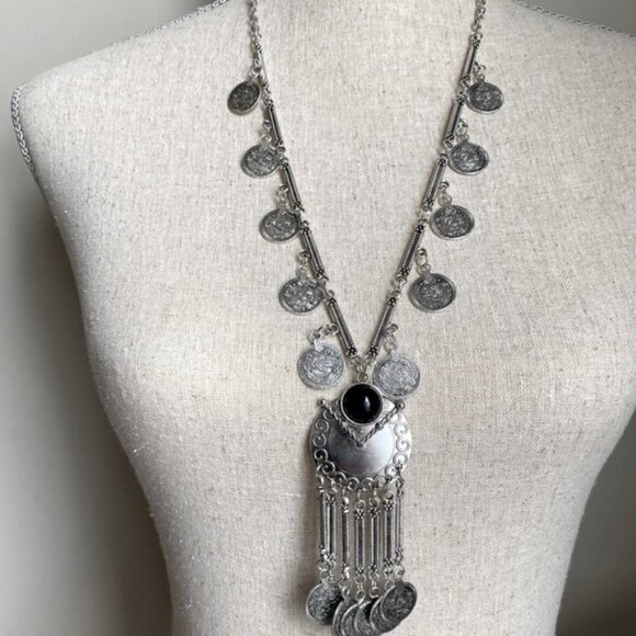 Bohemian Silver Tone Vintage Long Necklace - Picture 1 of 2